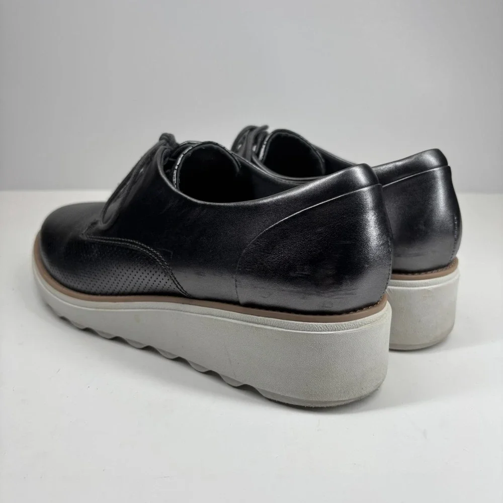 Clarks Sharon Crystal  Women's US 11M Pewter Leather Wedge Oxford Shoes Platform